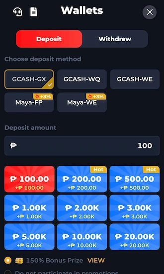 Step 1: select the GCash deposit method.